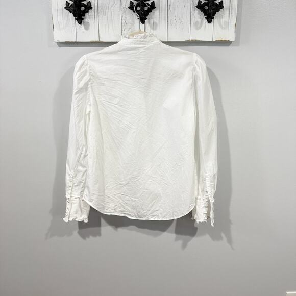 Anthropologie White Ruffle Button Down Shirt | Size 4 - Picture 5 of 5